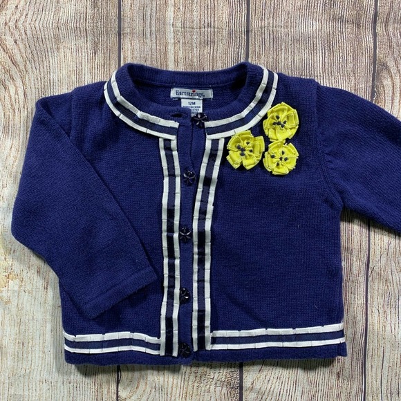 Hartstrings‎ cardigan navy blue yellow flowers - Picture 1 of 4